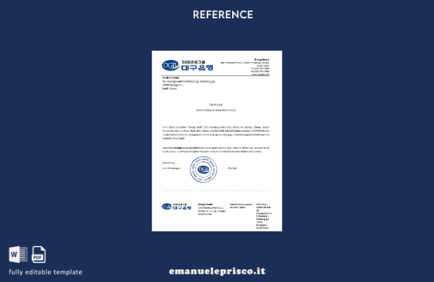 Modello di riferimento della banca DGB della Corea del Sud in stile verificato